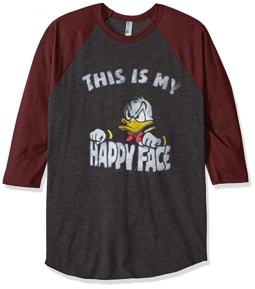 Donald Duck This Is My Happy Face Grey Brown Raglan Tshirts