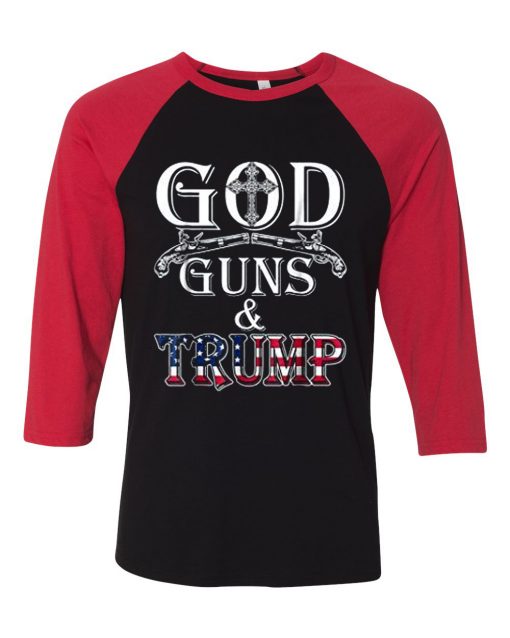 GOD GUN AND TRUMP Black Red Raglan T shirts