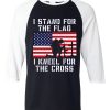 I Stand for the Flag I Kneel Patriotic Military Black White Raglan Tshirts