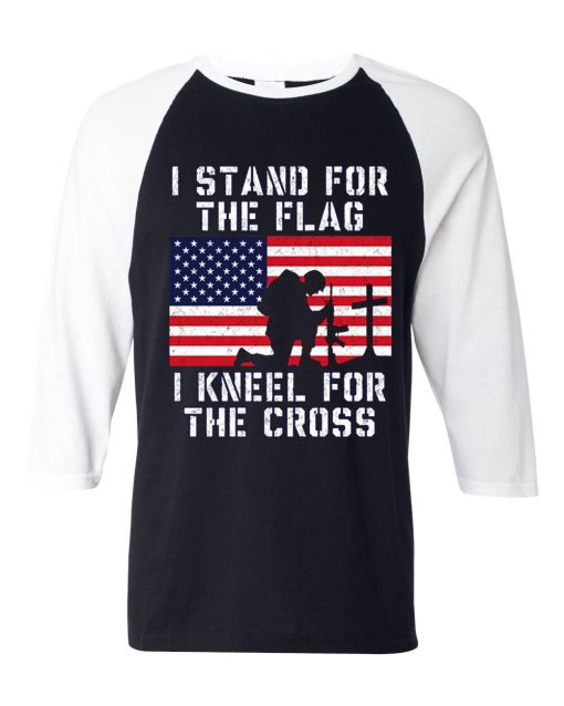 I Stand for the Flag I Kneel Patriotic Military Black White Raglan Tshirts