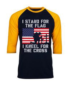 I Stand for the Flag I Kneel Patriotic Military Black Yellow Raglan Tshirts