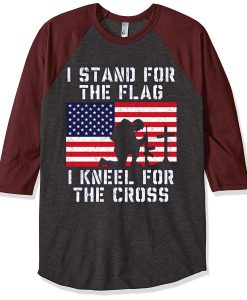 I Stand for the Flag I Kneel Patriotic Military Grey Brown Raglan Tshirts