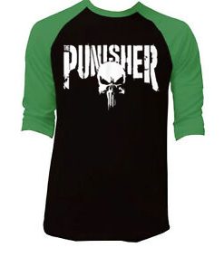 The Punisher Black Green Raglan Tees