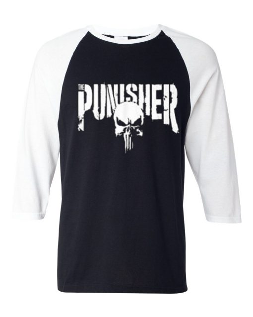 The Punisher Black White Raglan Tees