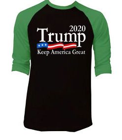 Trump 2020 Keep America Great USA Flag Black Green Raglan T shirts