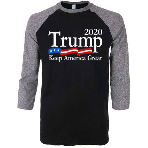 Trump 2020 Keep America Great USA Flag Black Grey Raglan T shirts