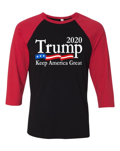 Trump 2020 Keep America Great USA Flag Black Red Raglan T shirts