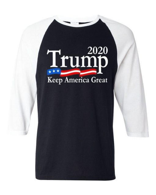 Trump 2020 Keep America Great USA Flag Black White Raglan T shirts