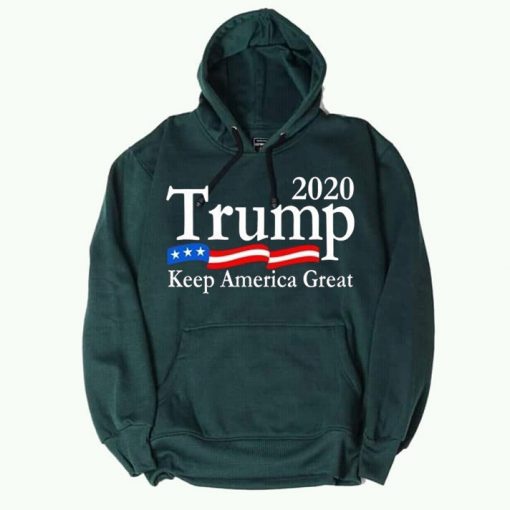 Trump 2020 Keep America Great USA Flag Green Hoodie