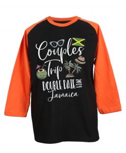 Couples Trip Double Date Jamaica Black Orange Raglan T shirts