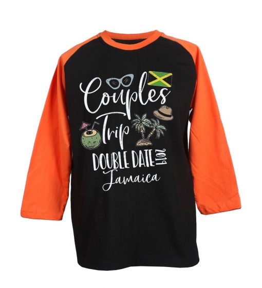 Couples Trip Double Date Jamaica Black Orange Raglan T shirts