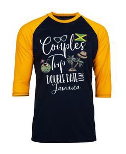 Couples Trip Double Date Jamaica Black Yellow Raglan T shirts