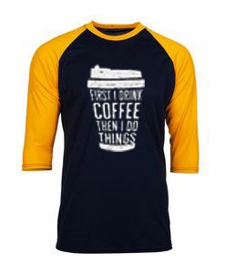 FIRST DRINK COFFEE Black Yellow Raglan T shirts