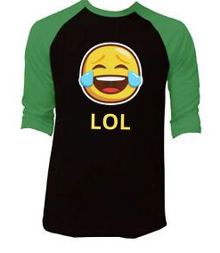 LOL Emoticon Black Green Raglan T shirts