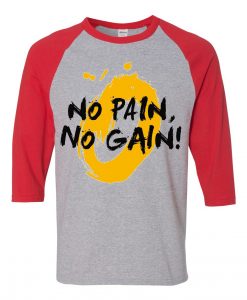 No Pain No Gain Grey Red Raglan Tees