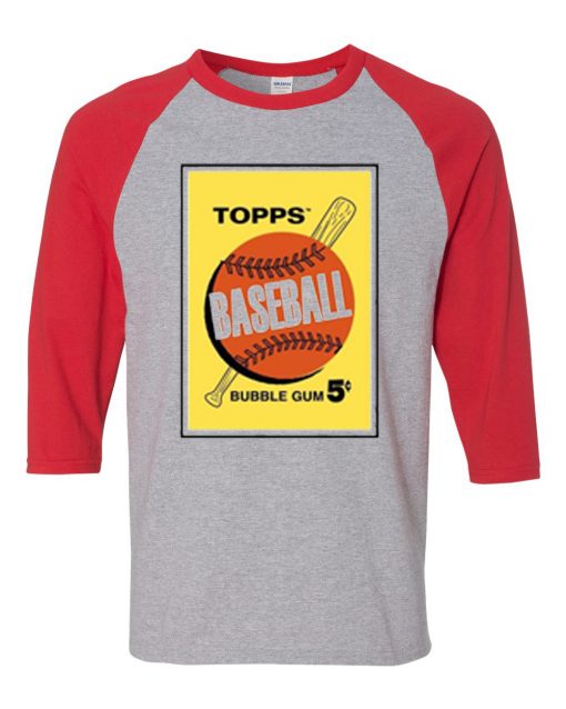 Topps Bubble Gum Card Grey Red Raglan T shirts