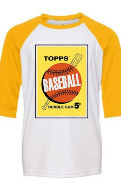 Topps Bubble Gum Card White Yellow Raglan T shirts