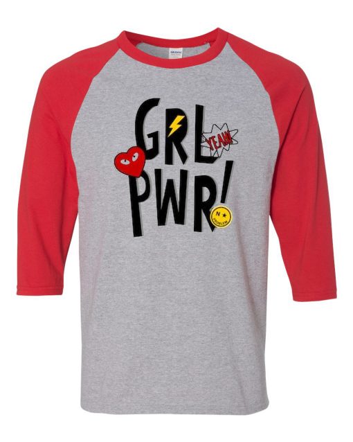 Yeah Girl Power Grey Red Raglan T shirts