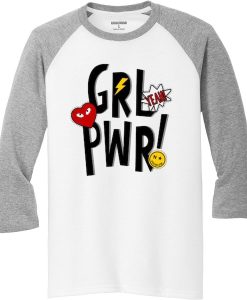 Yeah Girl Power White Grey Raglan T shirts