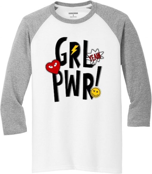 Yeah Girl Power White Grey Raglan T shirts