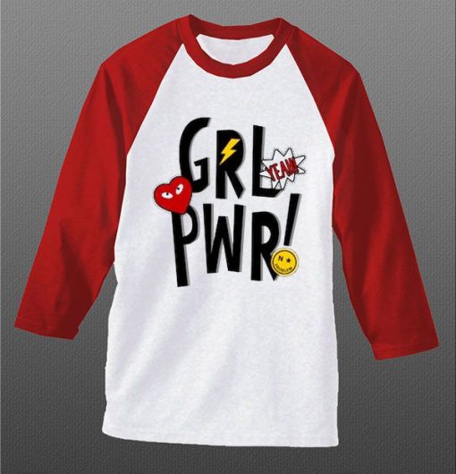 Yeah Girl Power White Red Raglan T shirts