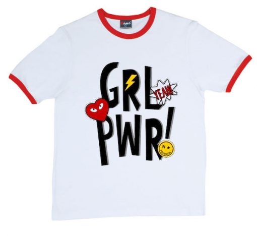 Yeah Girl Power White Red Ringer T shirts