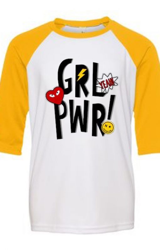 Yeah Girl Power White Yellow Raglan T shirts