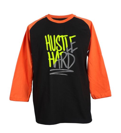 Hustle Hard Black Orange RaglanT shirts