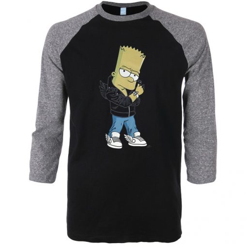 Designer Bart Simpson Black Grey Raglan T shirts