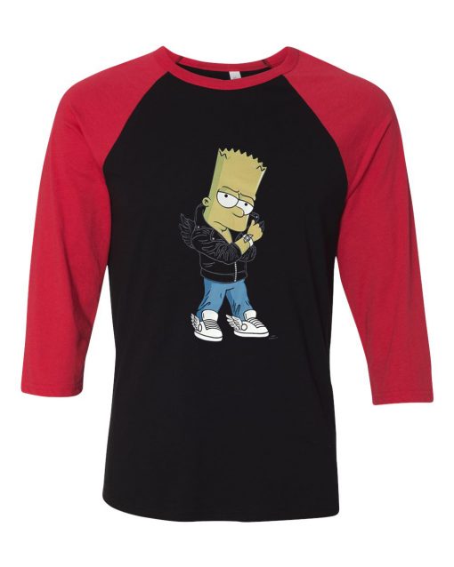 Designer Bart Simpson Black Red Raglan T shirts