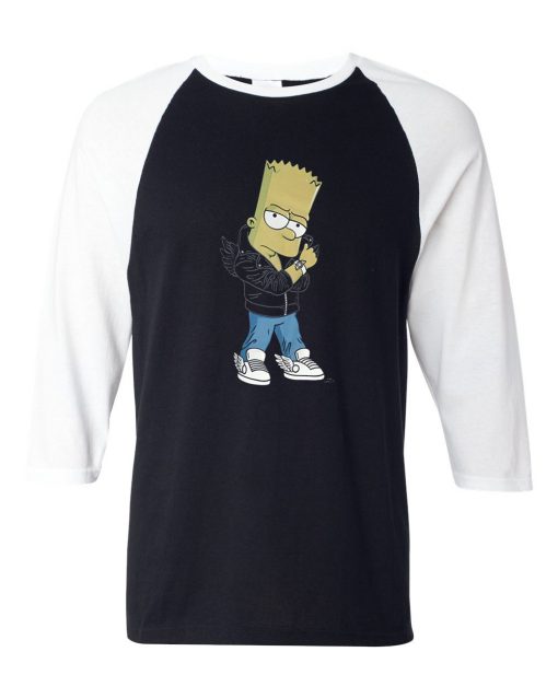 Designer Bart Simpson Black White Raglan T shirts