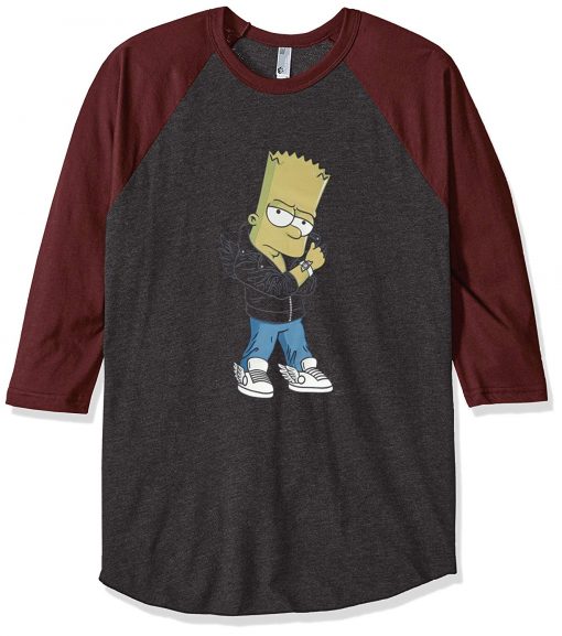 Designer Bart Simpson Grey Brown Raglan T shirts