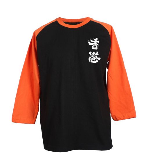 Hong Kong Cheer Up Black Orange Raglan T shirts