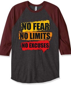 No Fear No Limits No Excuse Grey Brown Raglan T shirts