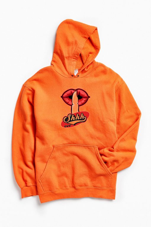 Shhh Lips Girls Orange Hoodie