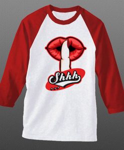 Shhh Lips Girls White Red Raglan T shirts