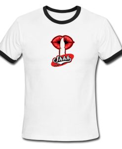 Shhh Lips Girls White Ringer Black T shirts