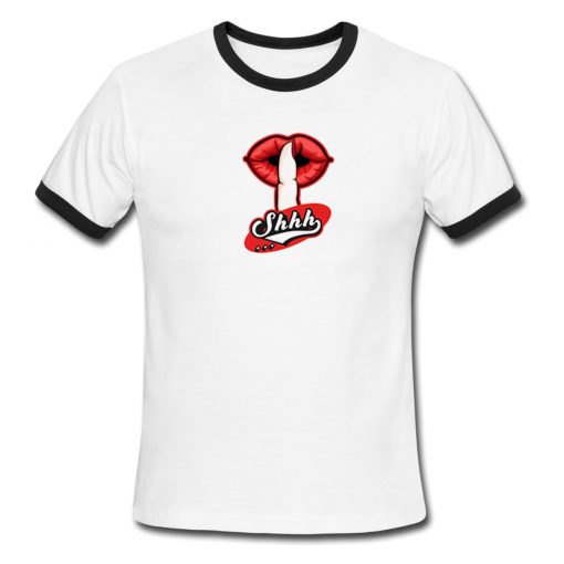 Shhh Lips Girls White Ringer Black T shirts