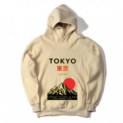 Tokyo Japan Mountain Fuji Green Cream Hoodie