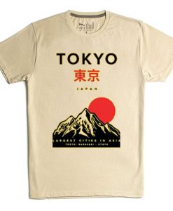 Tokyo Japan Mountain Fuji Green Cream T shirts