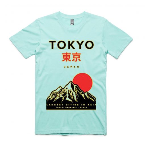 Tokyo Japan Mountain Fuji Green Mint T shirts