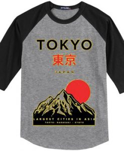 Tokyo Japan Mountain Fuji Grey Black Raglan T shirts