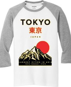 Tokyo Japan Mountain Fuji White Grey Raglan T shirts