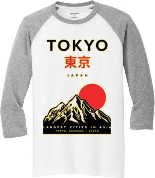 Tokyo Japan Mountain Fuji White Grey Raglan T shirts