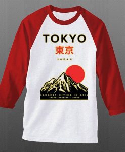 Tokyo Japan Mountain Fuji White Red Raglan T shirts