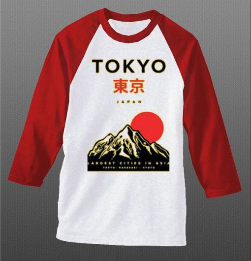 Tokyo Japan Mountain Fuji White Red Raglan T shirts