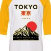 Tokyo Japan Mountain Fuji White Yellow Raglan T shirts