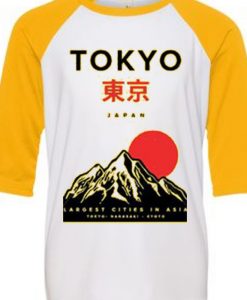 Tokyo Japan Mountain Fuji White Yellow Raglan T shirts