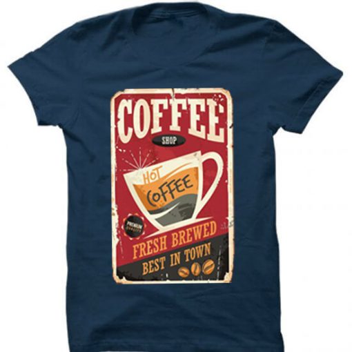 Coffee Shop Hot Coffee Blue Navy T shirts