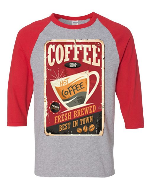 Coffee Shop Hot Coffee Grey Red Raglan T shirts